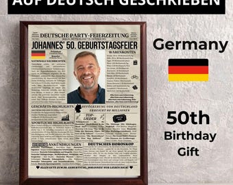 Deutsches Geburtstagsposter | Geburtstagsgeschenk für die Deutsche Zeitung als Geschenk zum 50. Geburtstag, Partydekoration im Jahrgang