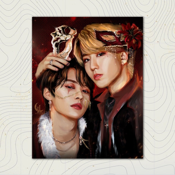 Lee Know & Han - Stray Kids, Midnight Masquerade Series (Approx A5 Art Print) SKZ - Wall Art - Poster - Fanart