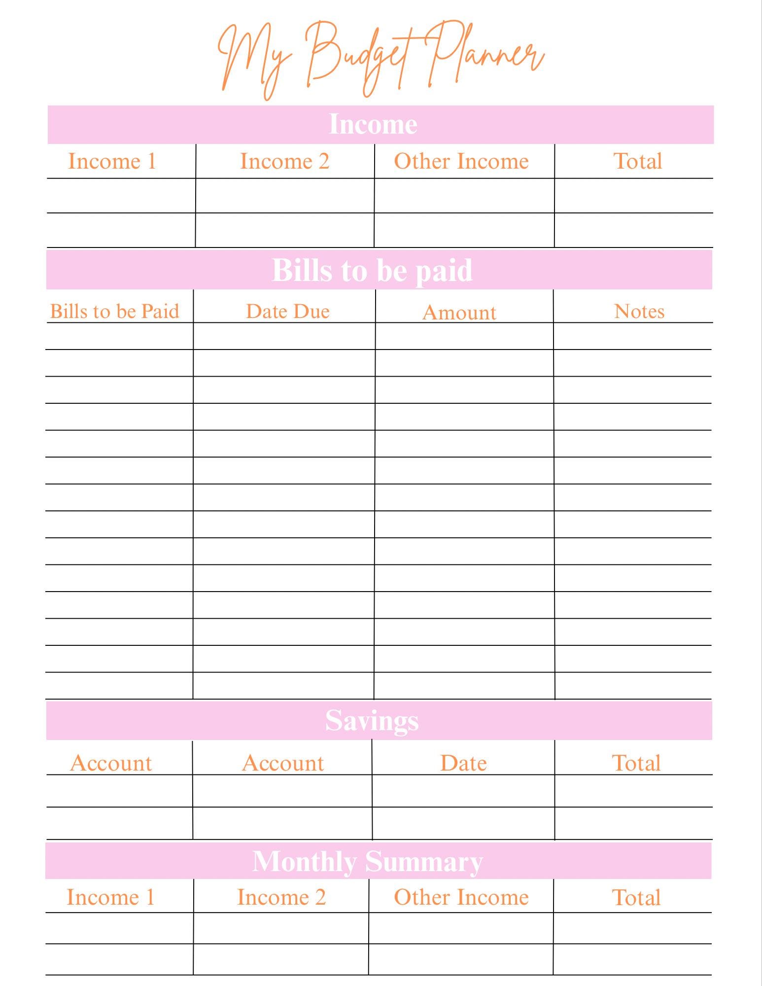 Orange&Pink Budget Planner