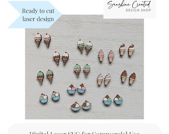 ice cream stud SVG, laser file, earring SVG