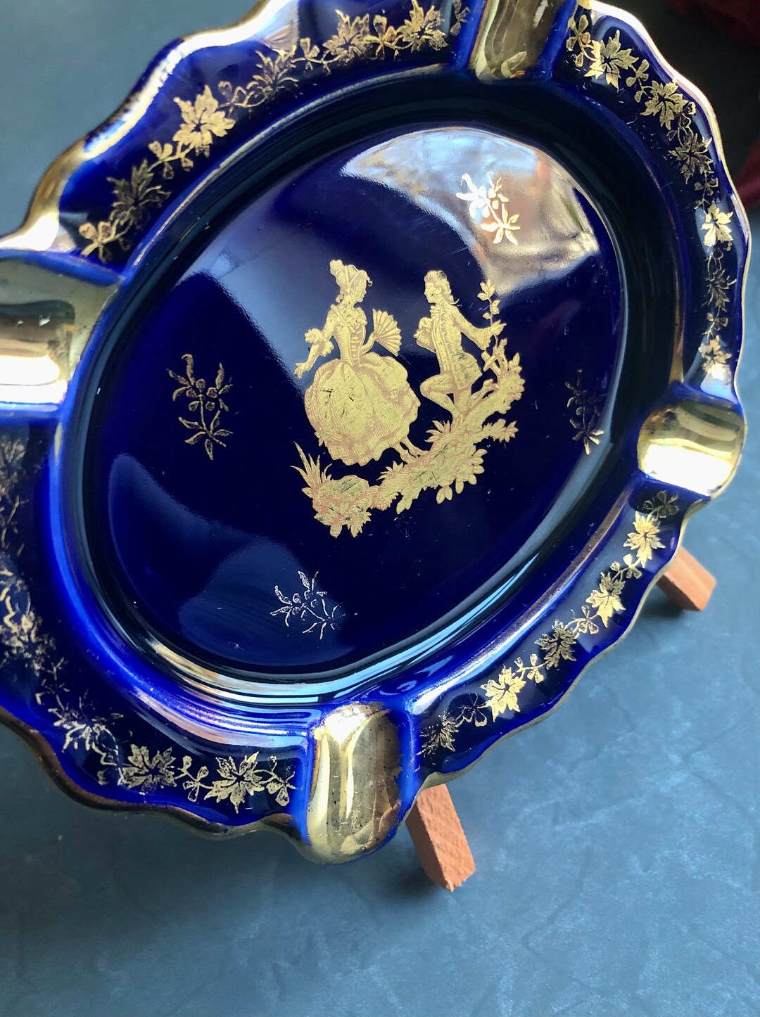 Vintage Limoges Porcelain Gold Trim Cobalt Blue Decorative Ashtray Etsy