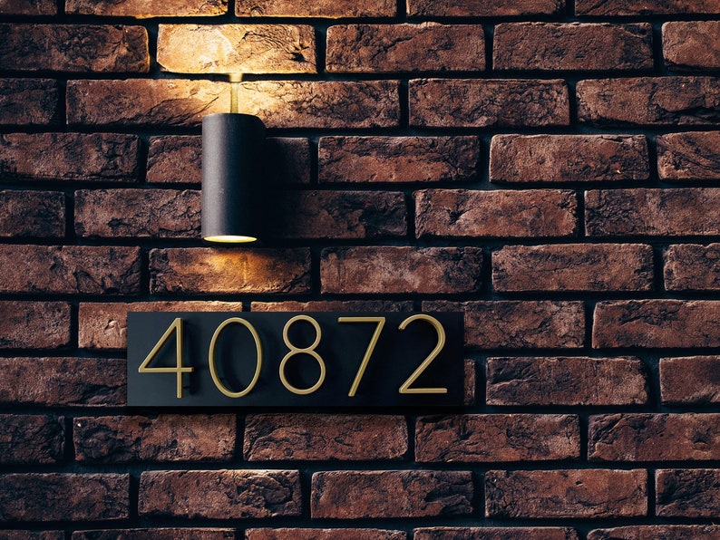 Gold Metal House Number Address Sign Modern Vertical Horizontal Address Sign Home plaque Modern Plaque House sign House numbers residential sign