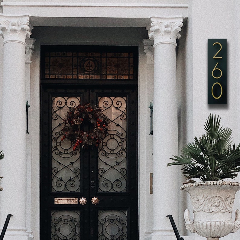 Gold Metal House number Vertical house sign Horizontal plaque address number Modern Plaque House sign House numbers residential sign