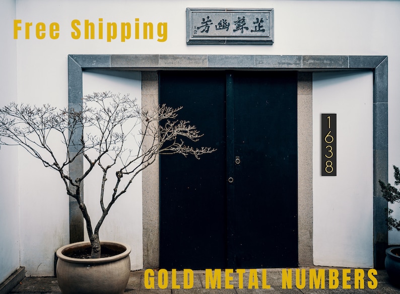 Gold Metal House Number Address Sign Modern Vertical Horizontal Address Sign Home plaque Modern Plaque House sign House numbers residential sign