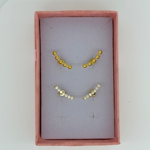 18K Gold Climber Stud Earrings (Bubble/With Stones)