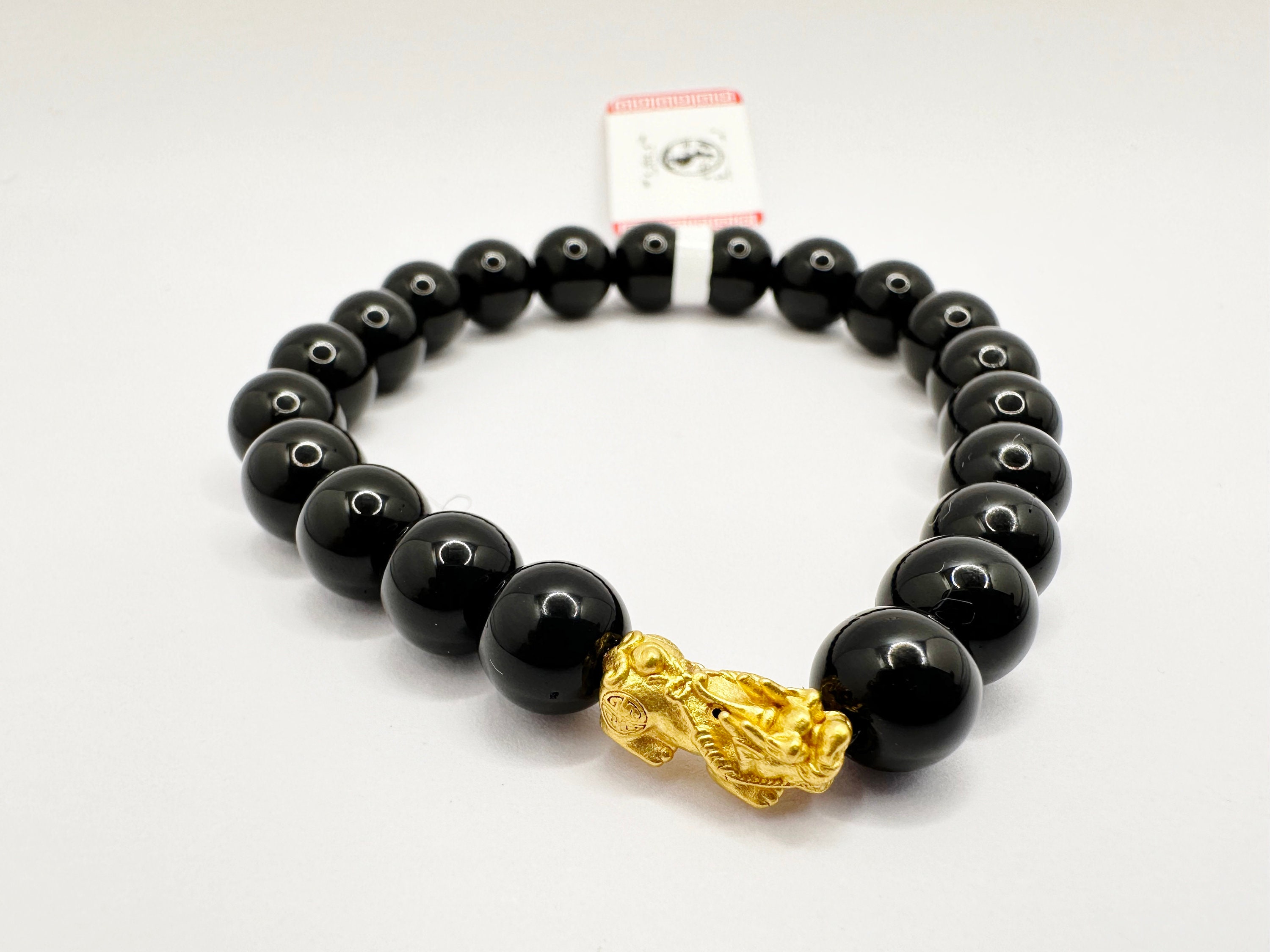 Gold Bracelet 24k 24k Solid Gold Pixiu Lucky 18K Gold Black Onyx 