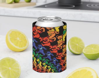 Grateful Dead Bear Regenbogen Tanzenbären Dosenkühler | Psychedelische Spiral-Trinkflasche