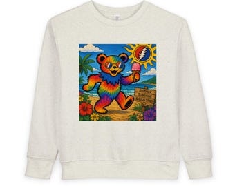 Felpa per bambini con orsetto danzante tie-dye / Atmosfera da spiaggia e surf alla Grateful Dead
