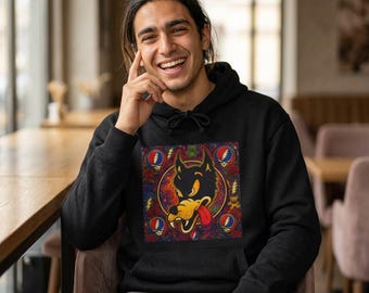 Felpa con cappuccio Dire Wolf Face Grateful Dead / Grafica psichedelica vintage