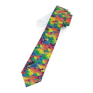 Cravatta Grateful Dead Rainbow / Motivo astratto a zigzag colorato, accessorio vivace per uomo