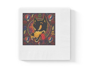 Direwolf Grateful Dead Retro Wolfskopf Illustration Servietten | Cocktail Party, Psychedelische Band Kunst