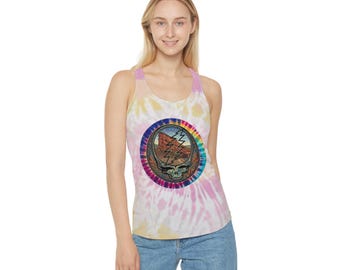 Steal Your Face Tie Dye Racerback Tanktop | Pastellfarbenes Grateful Dead-Design, Geschenk für Deadheads, Red Rocks Amphitheater
