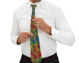 Necktie with Grateful Dead Bears Design - Music Festival Tie, Psychedelic Hippie Accessory, Retro Rock Band Clothing, Gift for Deadheads,