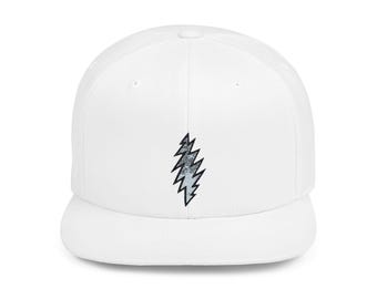 Flat Bill Snapback Cap with Grateful Dead Design, Music Festival Hat, Retro Rocker Accessory, Hippie Concert Gear, Embroidered Snapback Cap