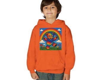 Grateful Dead Rainbow Tie-Dye Bear Youth Hoodie | Kids Sweatshirt, Colorful Cartoon