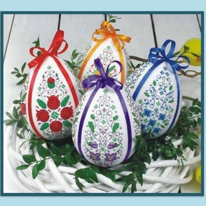 Easter Eggs PDF Counted cross stitch patterns, four floral motifs, embroidery chart - Instant download PDF