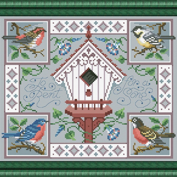 Framing and Bird Sampler - Cross Stitch Pattern PDF. Counted cross stitch chart, Instant download PDF