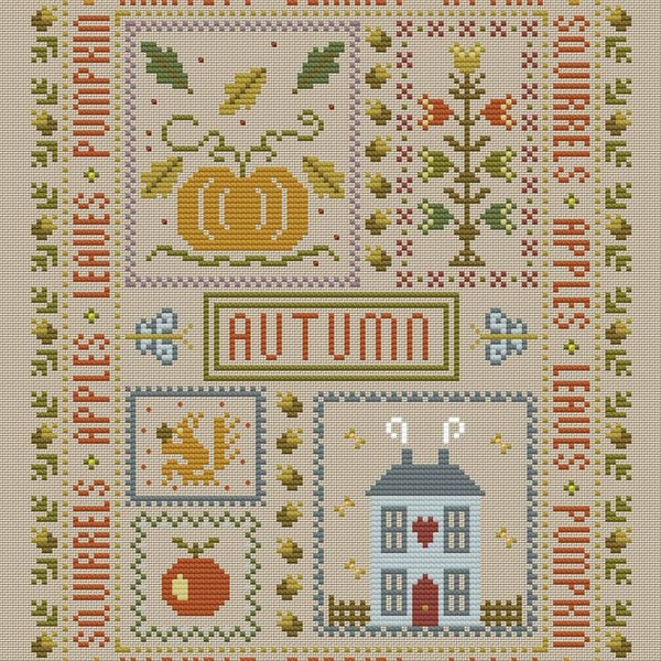 Shades of Autumn (Autumn Sampler) - Seasons Cross Stitch Pattern PDF. Counted cross stitch chart, Instant download PDF