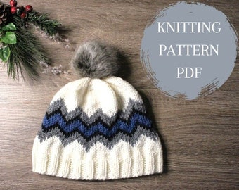 CHEVRON HUT | Easy Chevron Streifen Mütze Strickmuster Digital Download Unisex Streifen Wintermütze PDF