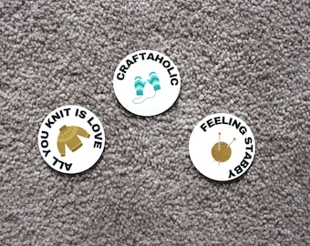 KNITTING STICKER TRIO | 2 inch Knitting Crochet Craft Humor Sticker Pack All You Knit is Love Craftaholic Feeling Stabby