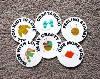 ULTIMATE STICKER BUNDLE | 2 inch Knitting Crochet Craft Humor Sticker Pack 6 Sticker Variations Laptop Agenda Notebook Die Cut Decal