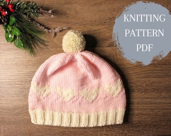 TILDA HAT | Easy Heart Hat Knitting Pattern Digital Download Women's Valentine Heart Winter Hat Pattern  PDF