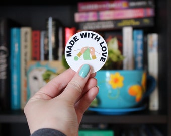 Made With Love | 2 Inch Vinyl Sticker Knitting Crochet Humor Homemade Craft Glossy Decal Tag Laptop Notebook Agenda Sticker