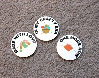 KNITTING STICKER TRIO | 2 inch Knitting Crochet Craft Humor Sticker Pack Made With Love Crafty Era One More Row Glossy Vinyl Decal