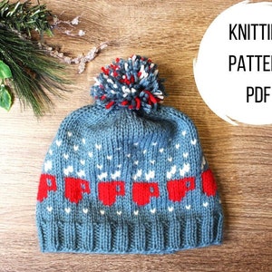 COZY MUG HAT | Easy Coffee Hot Chocolate Tea Mug Fair Isle Knit Unisex Pom Pom Hat Pattern Digital Download pdf