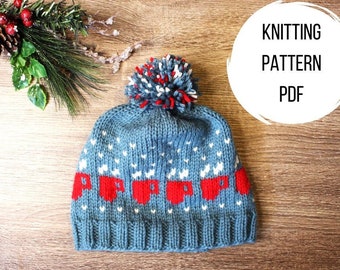COSY BECHER HUT | Easy Coffee Hot Chocolate Teebecher Fair Isle Knit Unisex Pom Pom Hut Muster Digitaler Download pdf