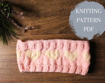 Tiny Heart Ear Warmer | Easy Heart Ear Warmer Knitting Pattern Digital Download Women's Valentine Heart Ear Warmer Rib Pattern PDF