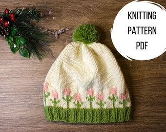 SPRING BLOSSOM HAT | Easy Tulip Flower Floral Edge Pom Pom Pattern Women's Hat Digital Download Pdf