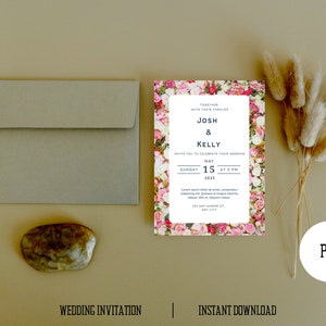 Blumen Hochzeitseinladung | Bearbeitbare minimalistische Hochzeitseinladung | Moderne Hochzeitseinladung | Druckbare Hochzeitseinladung | Party Einladung