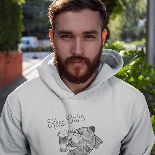 Keep Calm and Fish On! Unisex Hooded Sweatshirt for Fishing Enthusiasts