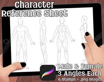 Character Reference Sheet Base Template Male and Female 6 Stamps + .png Images