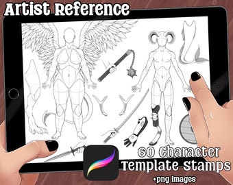 60 Procreate Character Template Stamps Diverse Bodies and Fantasy Add-Ons! Wings, Horns, Tails, Weapons, Prosthetics etc.