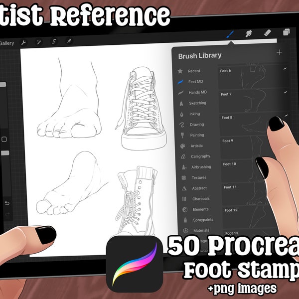 50 Procreate and .png Foot and Shoe Stamps for Artist Reference Drawing Guide Brush