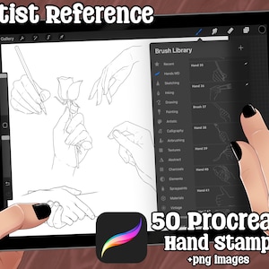 50 Procreate and .png Hand Stamps for Artist Reference Drawing Guide Brush