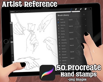 50 Procreate and .png Hand Stamps for Artist Reference Drawing Guide Brush