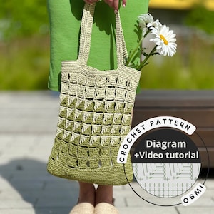 Crochet bag pattern, video tutorial, raffia bag, crochet PDF pattern, summer diy crochet, beach bag, raffia tote bag, raffia purse