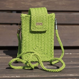 Handmade crochet bag, small crossbody bag, crochet phone purse, fashion knitted bag, green womens purse, handmade phone case, summer bag