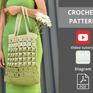 Crochet bag pattern, raffia PDF handbag, crochet purse pattern, beginner crochet pattern, video tutorial, summer bag pattern, beach tote bag