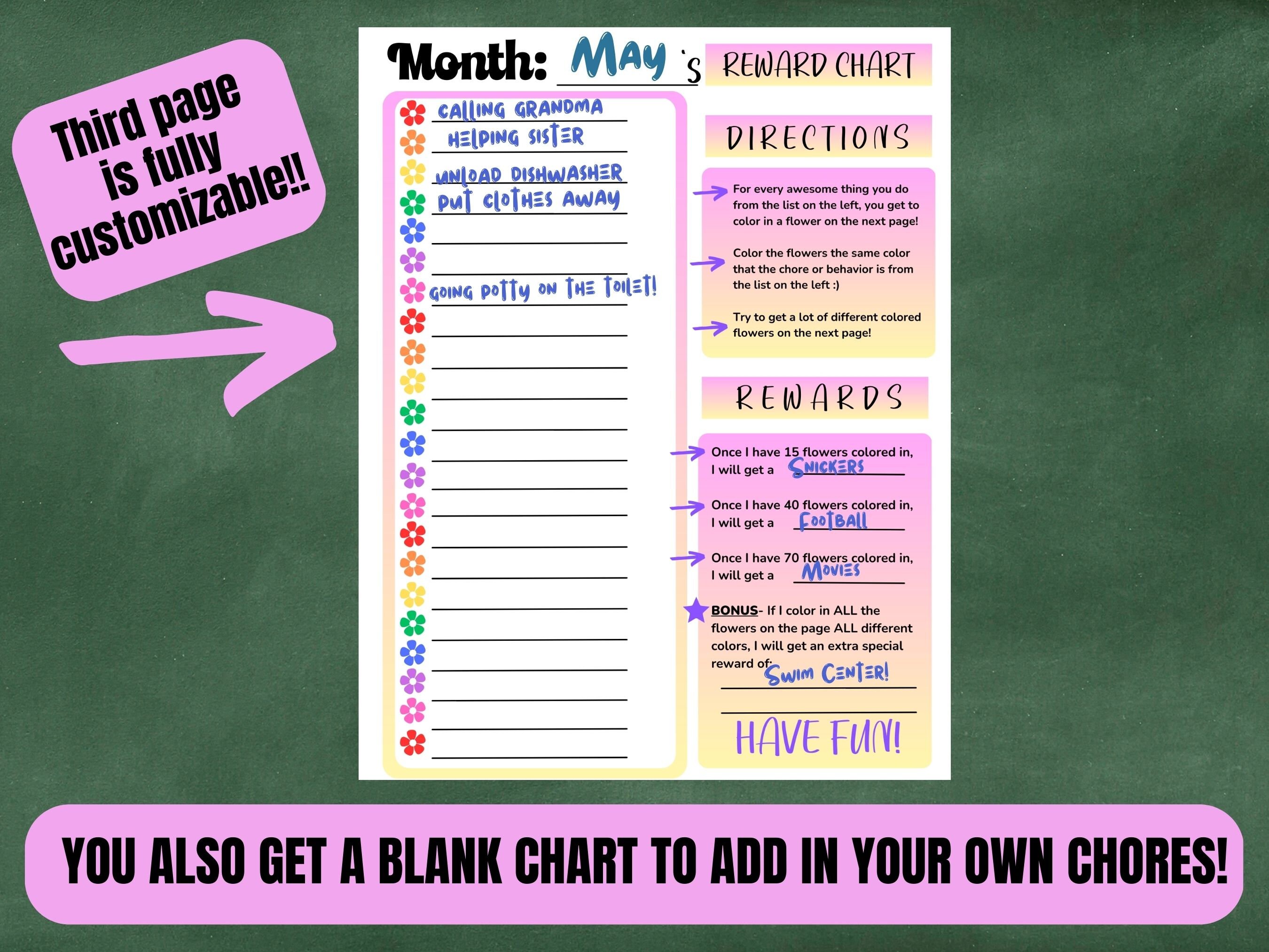 Printable Flower Reward Chart for Kids | Daily Chore Chart | Behavior ...