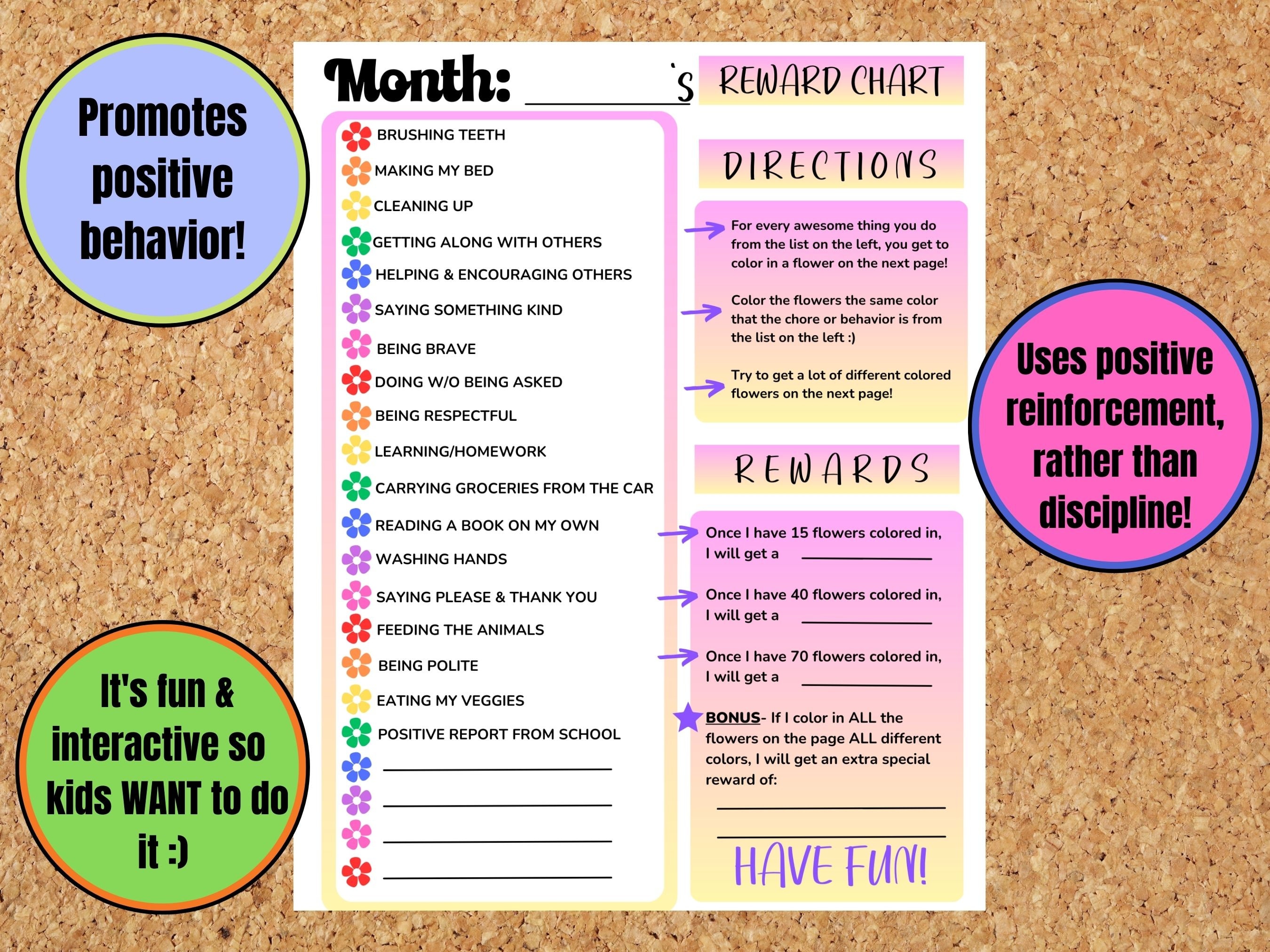 Printable Flower Reward Chart for Kids | Daily Chore Chart | Behavior ...