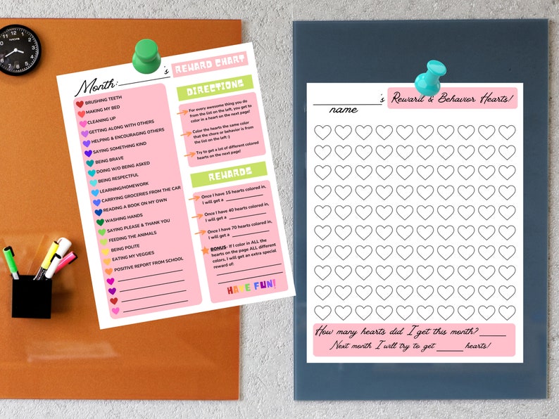 Printable Heart Reward Chart for Kids | Daily Chore Chart | Behavior ...