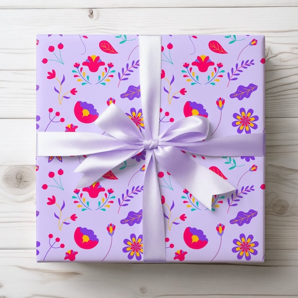 Floral Colorful Wrapping Paper Roll and Sheets, Cinco De Mayo Party Supplies and Decor, Mexican Heritage Gift, Spring and Summer Birthday
