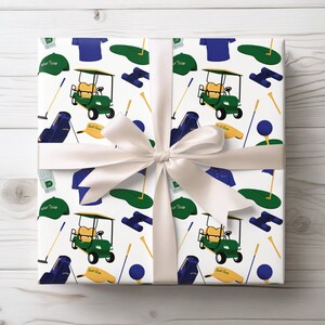 ゴルフラッピングペーパーロールとシート、ブルーグリーンの誕生日パーティー用品デコレーション、お父さんへのゴルフカートギフト、父の日、退職祝い、スポーツギフト