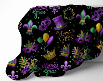 Mardi Gras Parade Fleur De Lis Velveteen Plush Throw Blanket, New Orleans Purple Green Yellow Home Decor, Louisiana Souvenir Gift, Travel