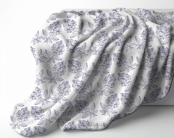 Texas Bluebonnet White Velveteen Plush Lightweight Throw Blanket, Floral Home Decor, Housewarming Wedding Gift for Spring, State Flower