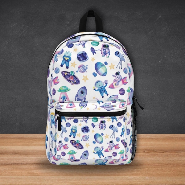 Space Backpack for Kids, Children Back To School Gift, Outer Space Astronaut Preschool Bag, Alien Spaceship Toddler Bag, Cosmic Galaxy Stars